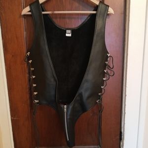 Leather lace-up unitard Medium never worn.